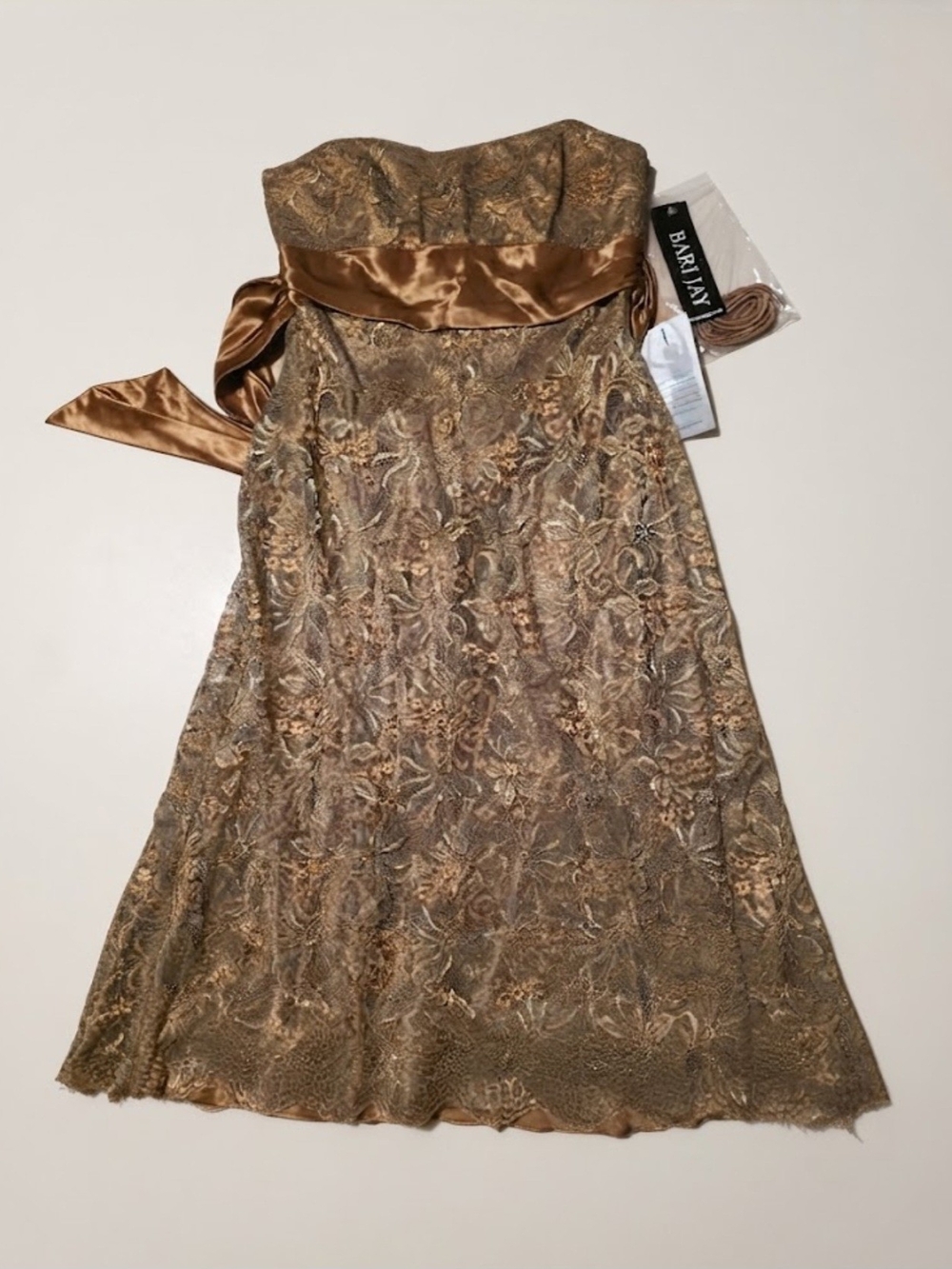 Bari Jay Floral Dress in Brown & Gold Sequemce And Lace Style